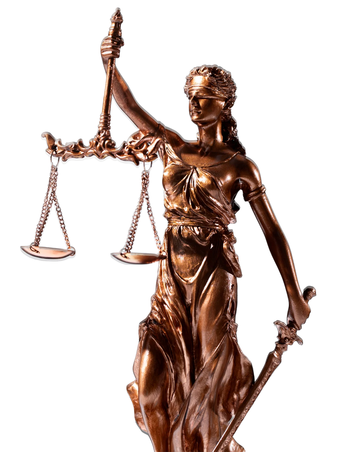 Estatua de bronce de la Dama de la Justicia sosteniendo la balanza